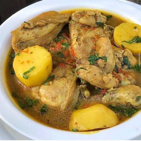 Native chicken pepper soup and potatoes 